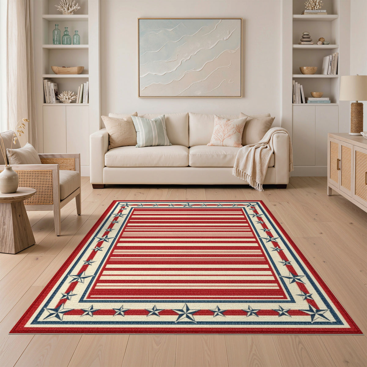 Rustic Farmhouse Patriotic Stars and Stripes Area Rug