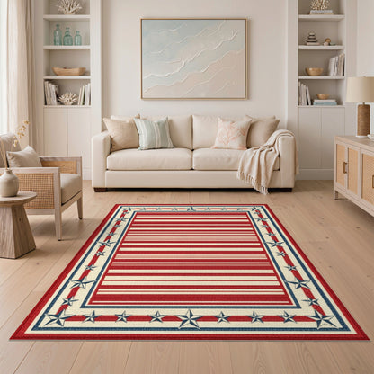 Rustic Farmhouse Patriotic Stars and Stripes Area Rug