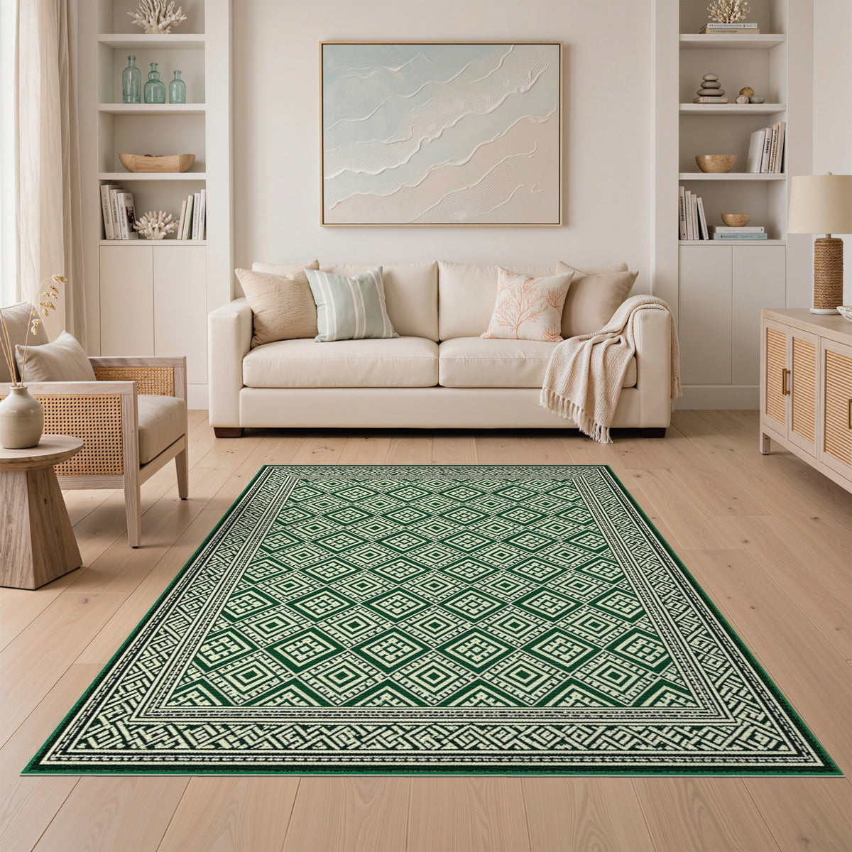 Diamond Geometric Modern Green Geometric Diamond Area Rug