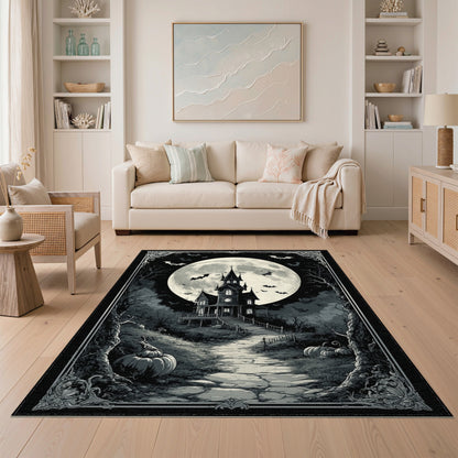 Haunted Mansion Black White Washable Area Rug