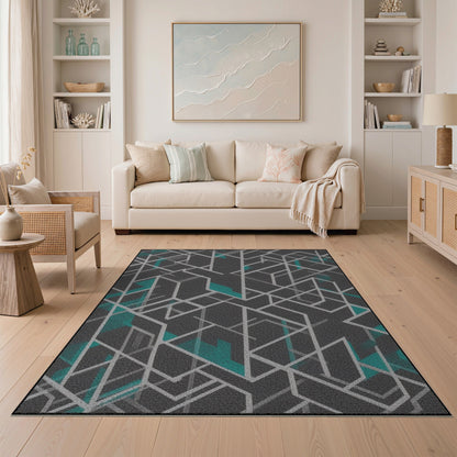 Grey Teal Geometric Area Rug