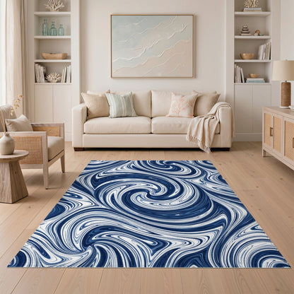 Blue and Teal Blue Marble Swirl Abstract Area Rug