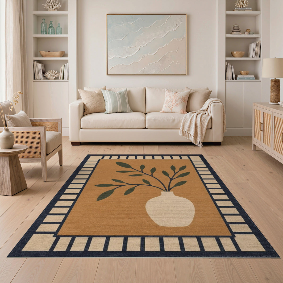 Brown Botanical Vase Area Rug