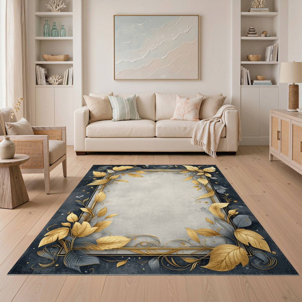 Gold Leaf Floral Vintage Area Rug