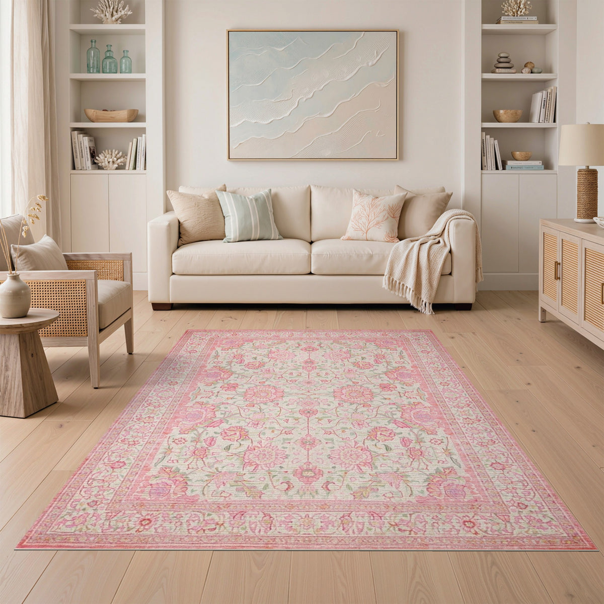 Pink Floral Vintage Area Rug