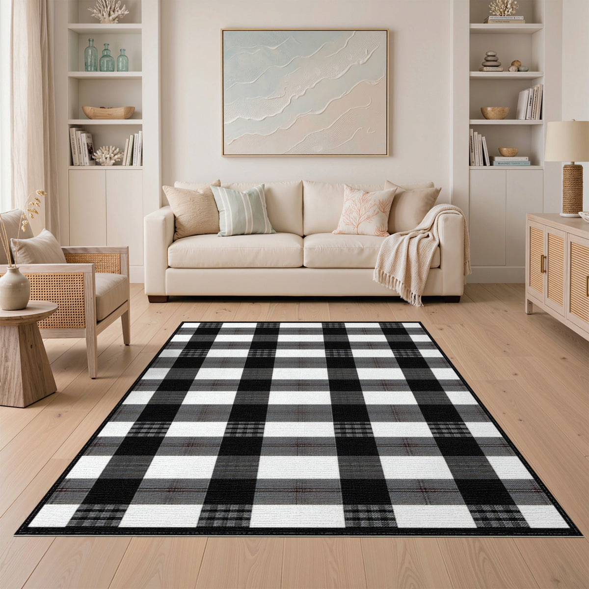 Black White Checkered Geometric Area Rug