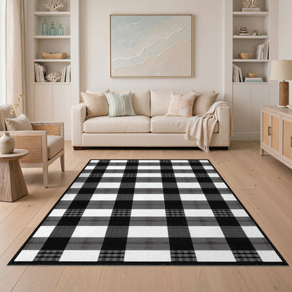 Black White Checkered Geometric Area Rug