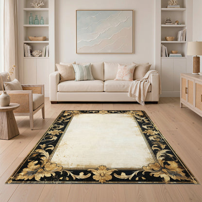 Distressed Vintage Gold Floral Area Rug