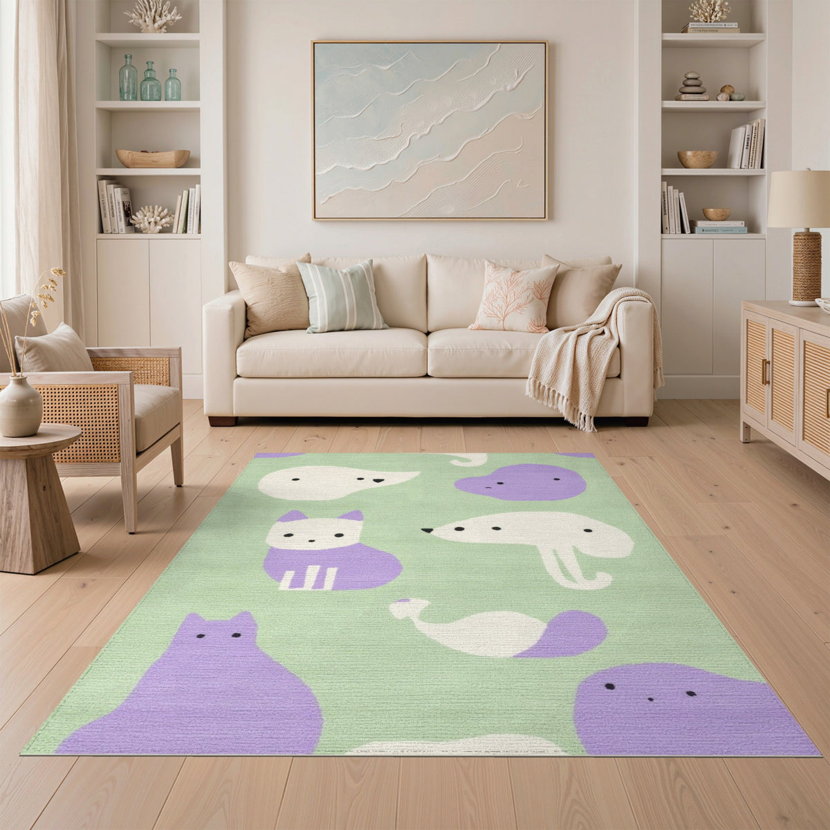 Purple Animal Friends Kids Cartoon Rug