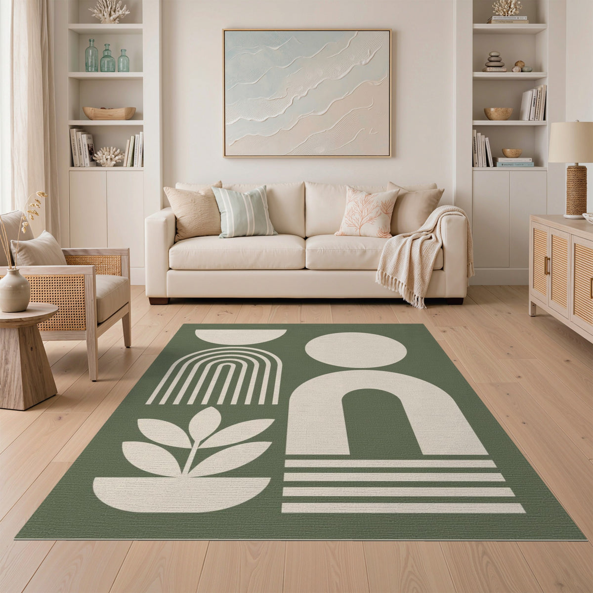 Geometric Modern Abstract Green Geometric Abstract Area Rug