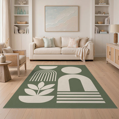 Geometric Modern Abstract Green Geometric Abstract Area Rug