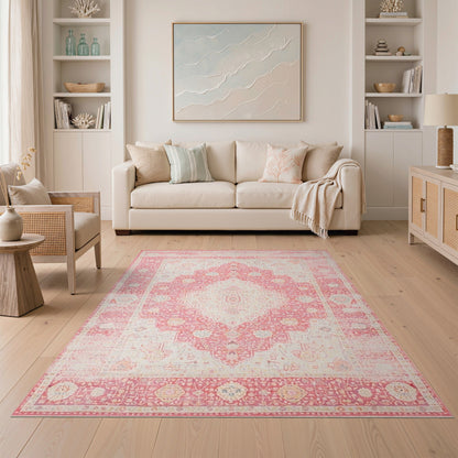 Pink Distressed Vintage Medallion No. 2 Area Rug