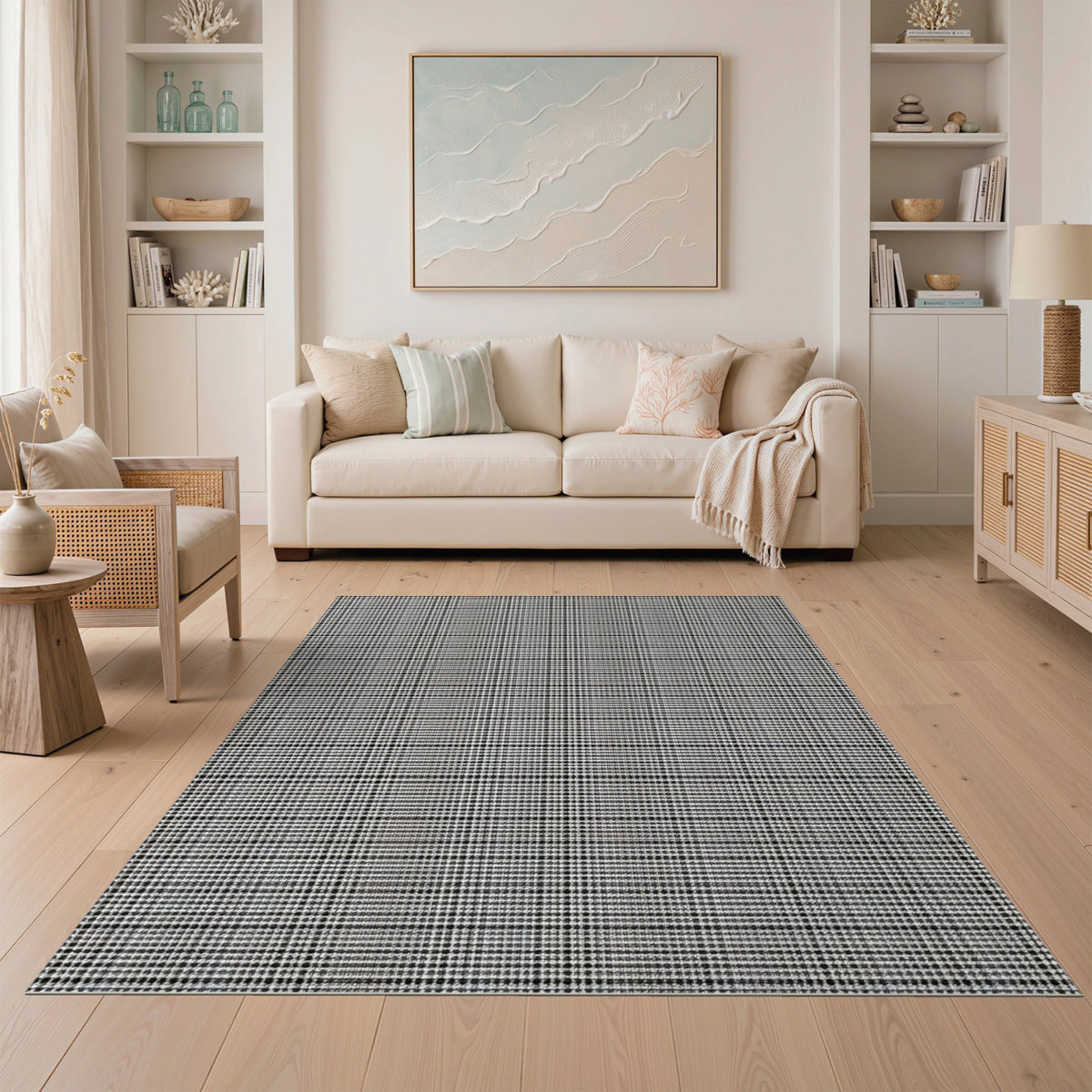 Black and White Checkered Black White Geometric Checkered Area Rug