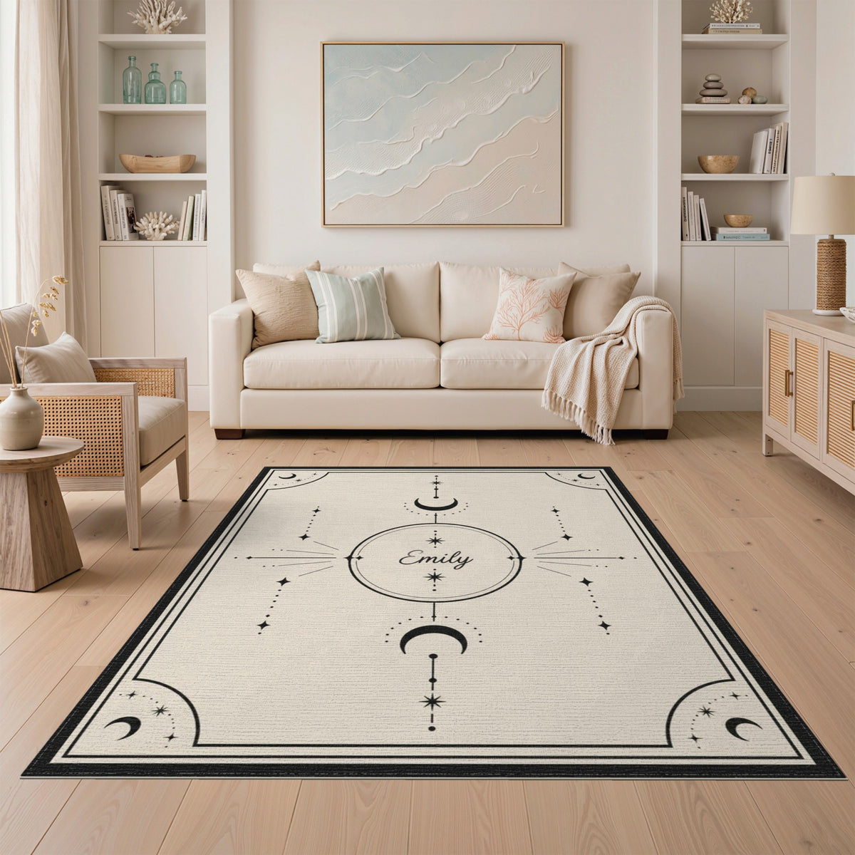 Black and White Celestial Moon Phase Area Rug