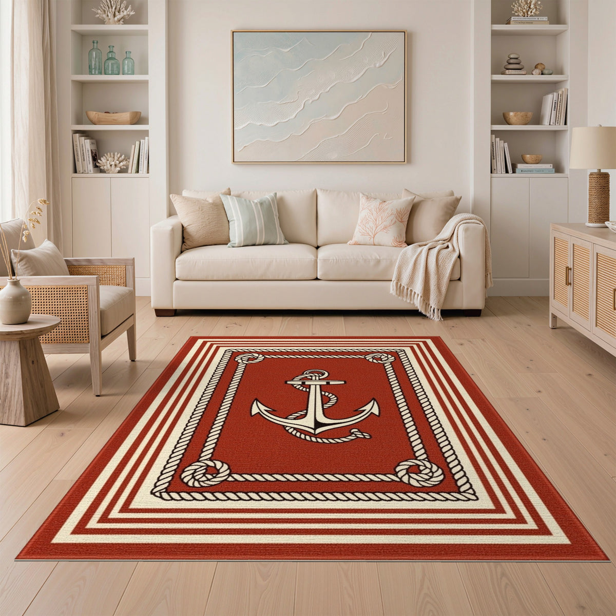 Red Anchor Rope Area Rug