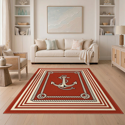 Red Anchor Rope Area Rug