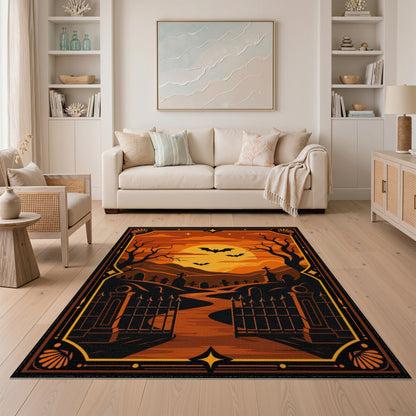 Orange Halloween Graveyard Area Rug