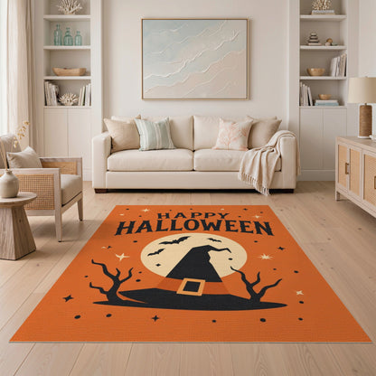 Happy Halloween Witch Hat Orange Area Rug