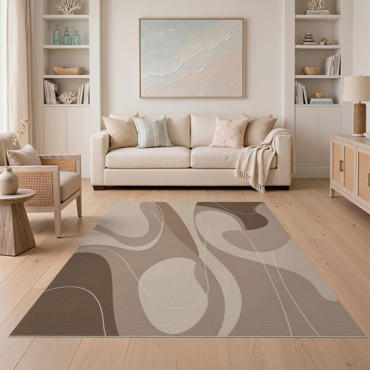 Abstract Brown Flow Area Rug