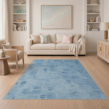 Blue Abstract Block Area Rug