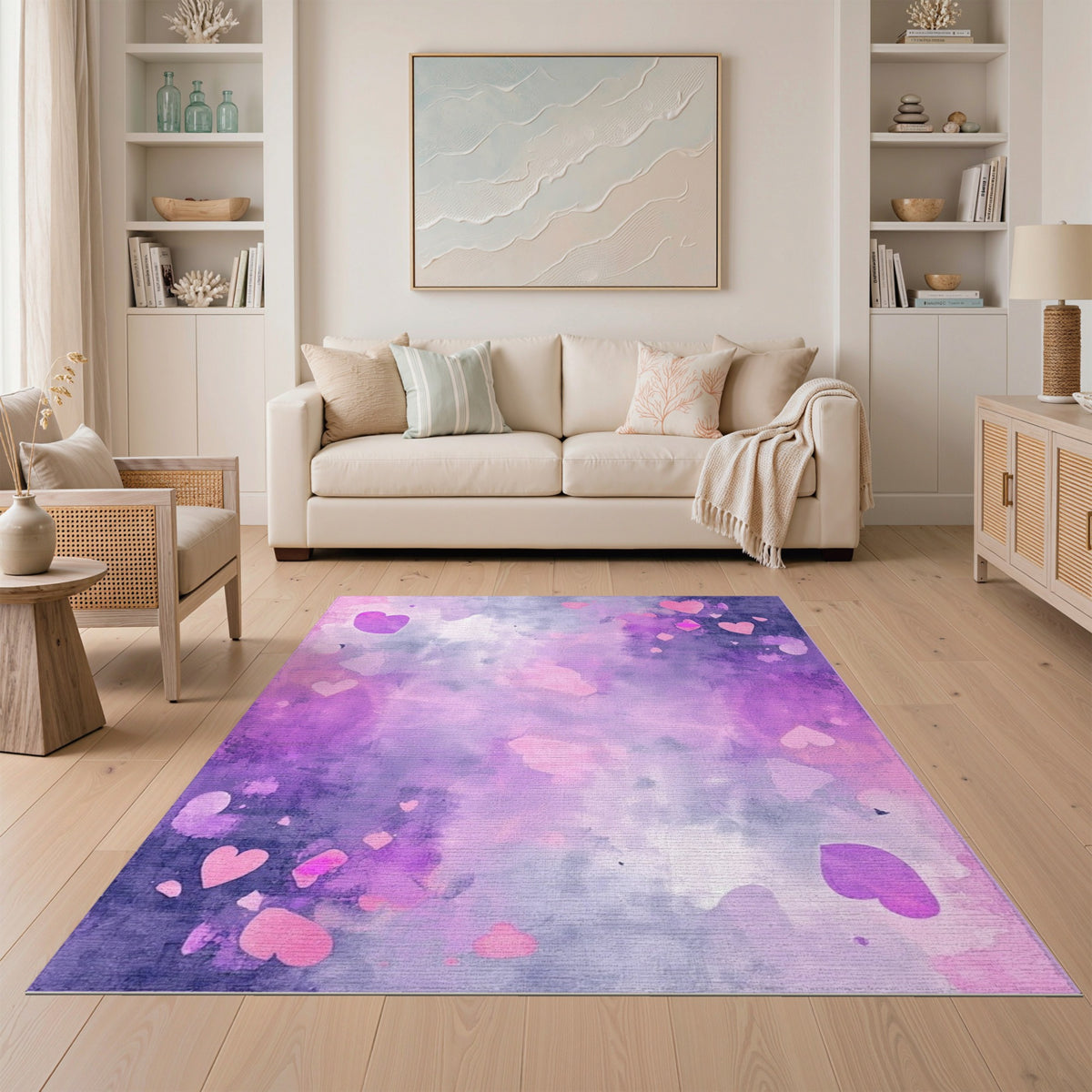 Purple Hearts Watercolor Area Rug