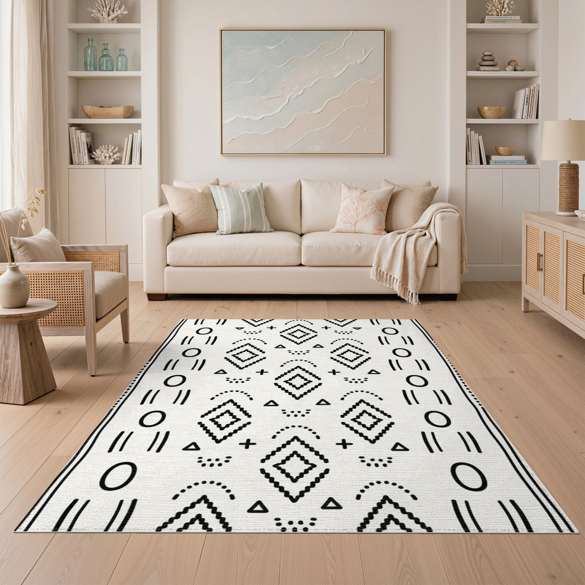 Black White Heritage Tribal Area Rug