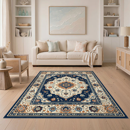 Blue and Teal Navy Persian Medallion Floral Area Rug