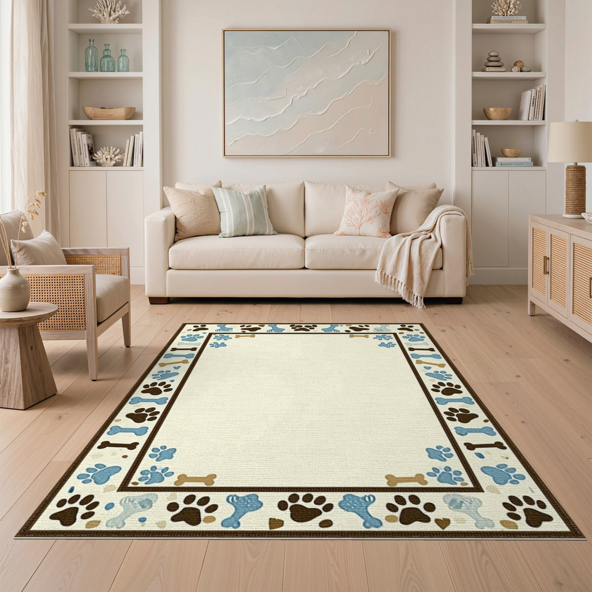 Blue Paw Print Bone Kids Area Rug