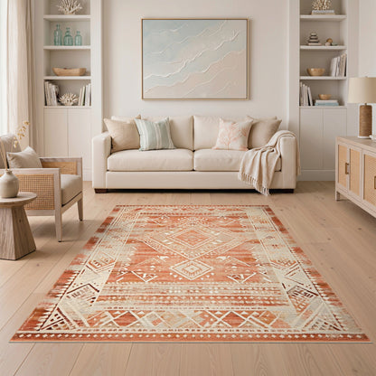 Distressed Red Heritage Tribal Area Rug