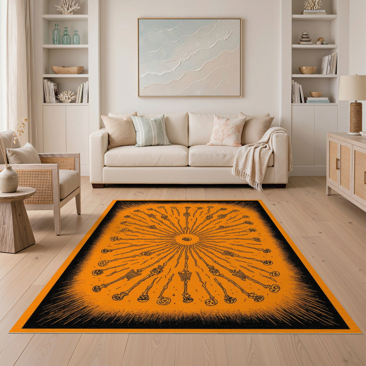 Orange Skeleton Burst Washable Area Rug