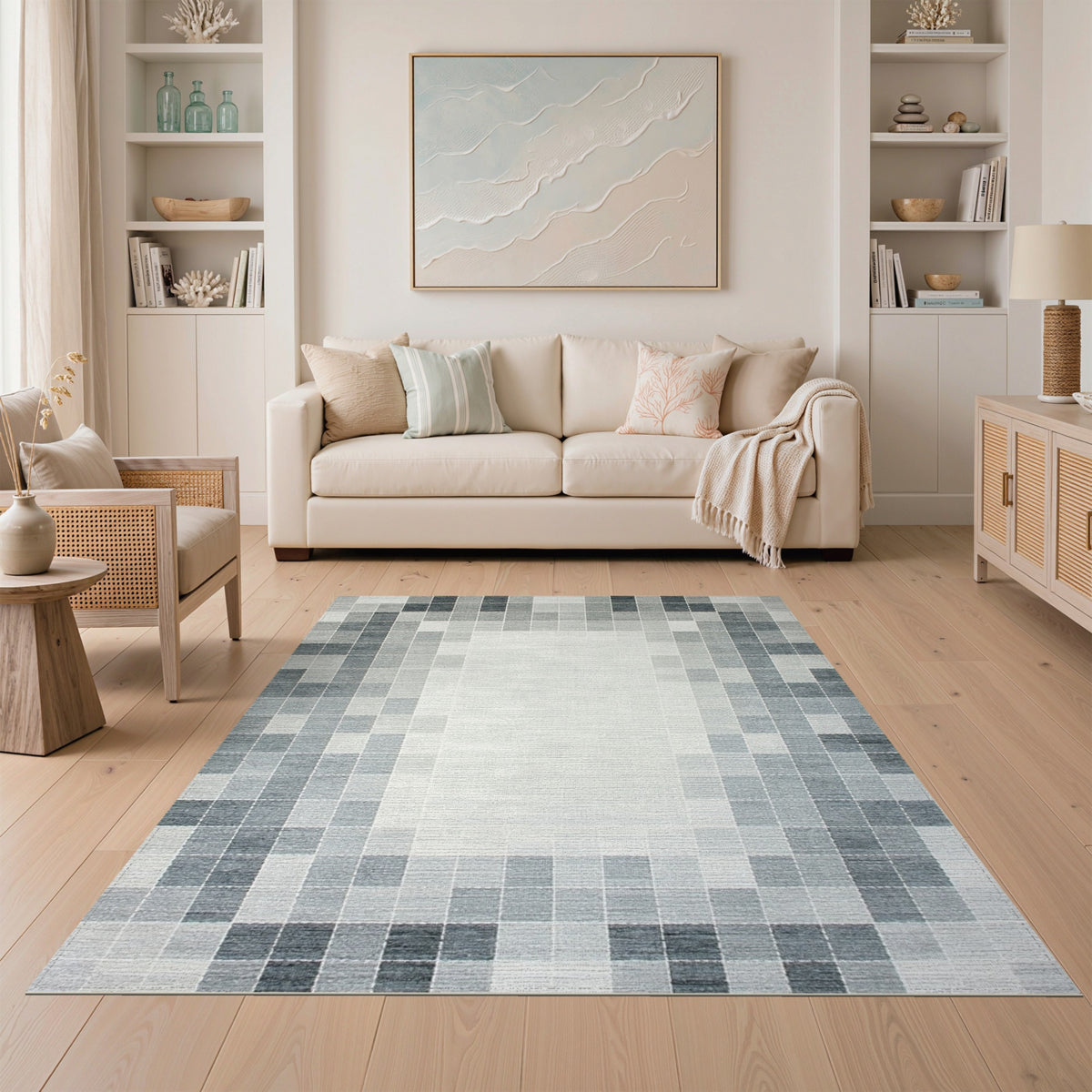 Grey Geometric Block Area Rug