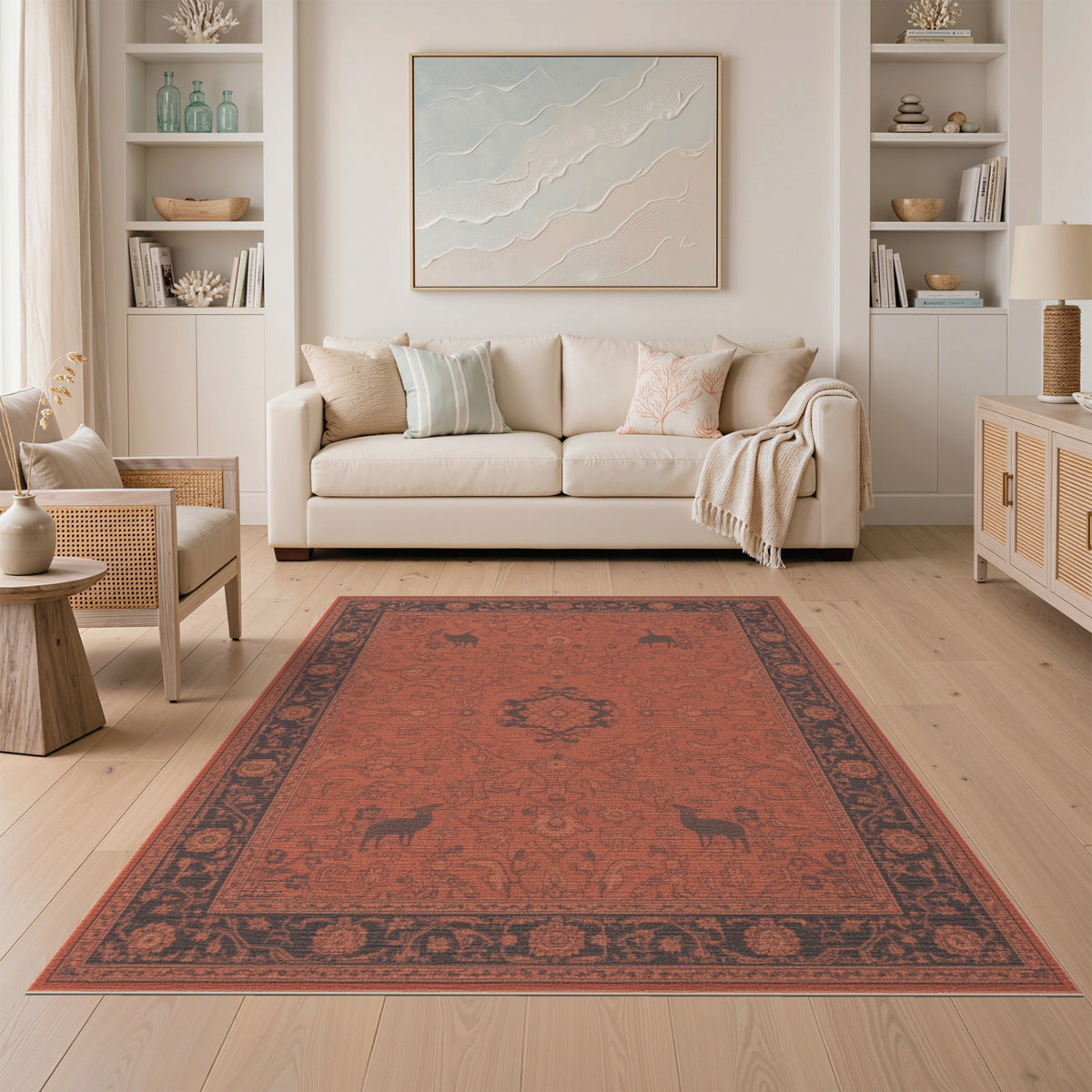 Red Persian Deer Area Rug