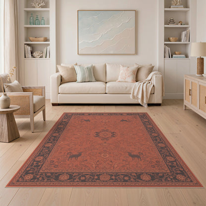 Red Persian Deer Area Rug