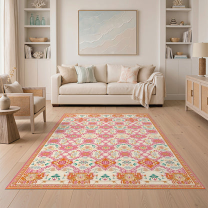 Vibrant Pink Floral Traditional Persian Area Rug