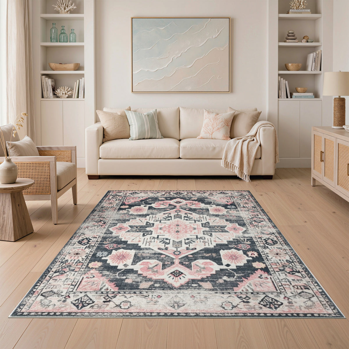 Pink Distressed Vintage Pink Area Rug