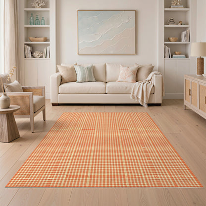 Orange Gingham Checkered Geometric Modern Area Rug