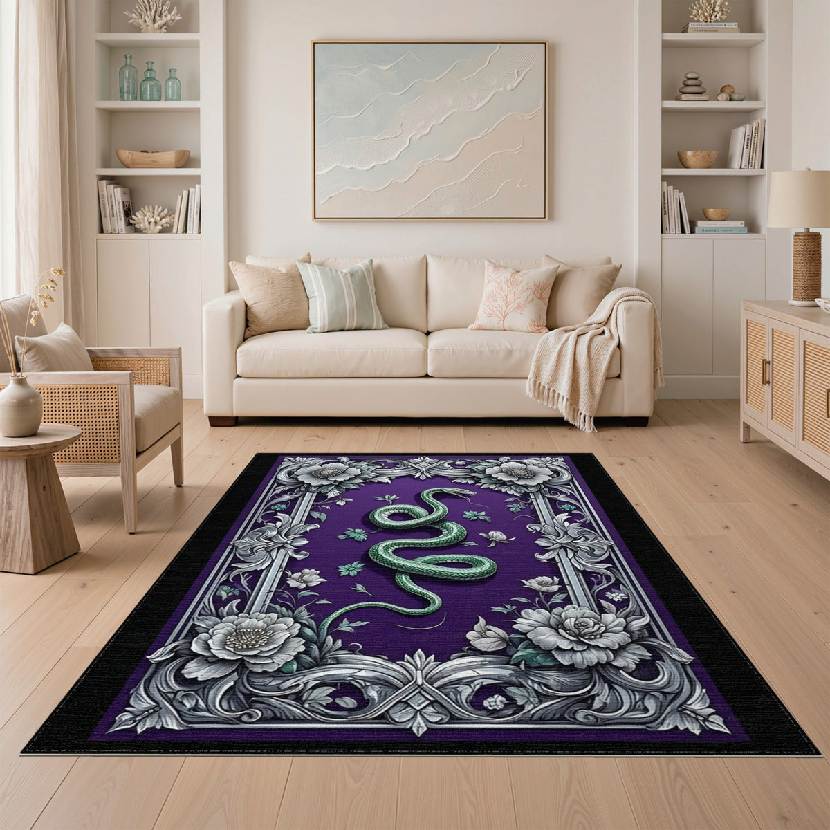 Green Serpent Purple Floral Area Rug
