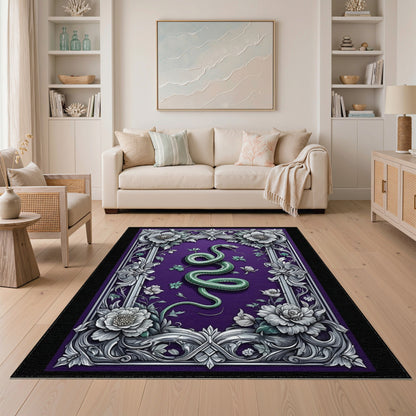 Green Serpent Purple Floral Area Rug