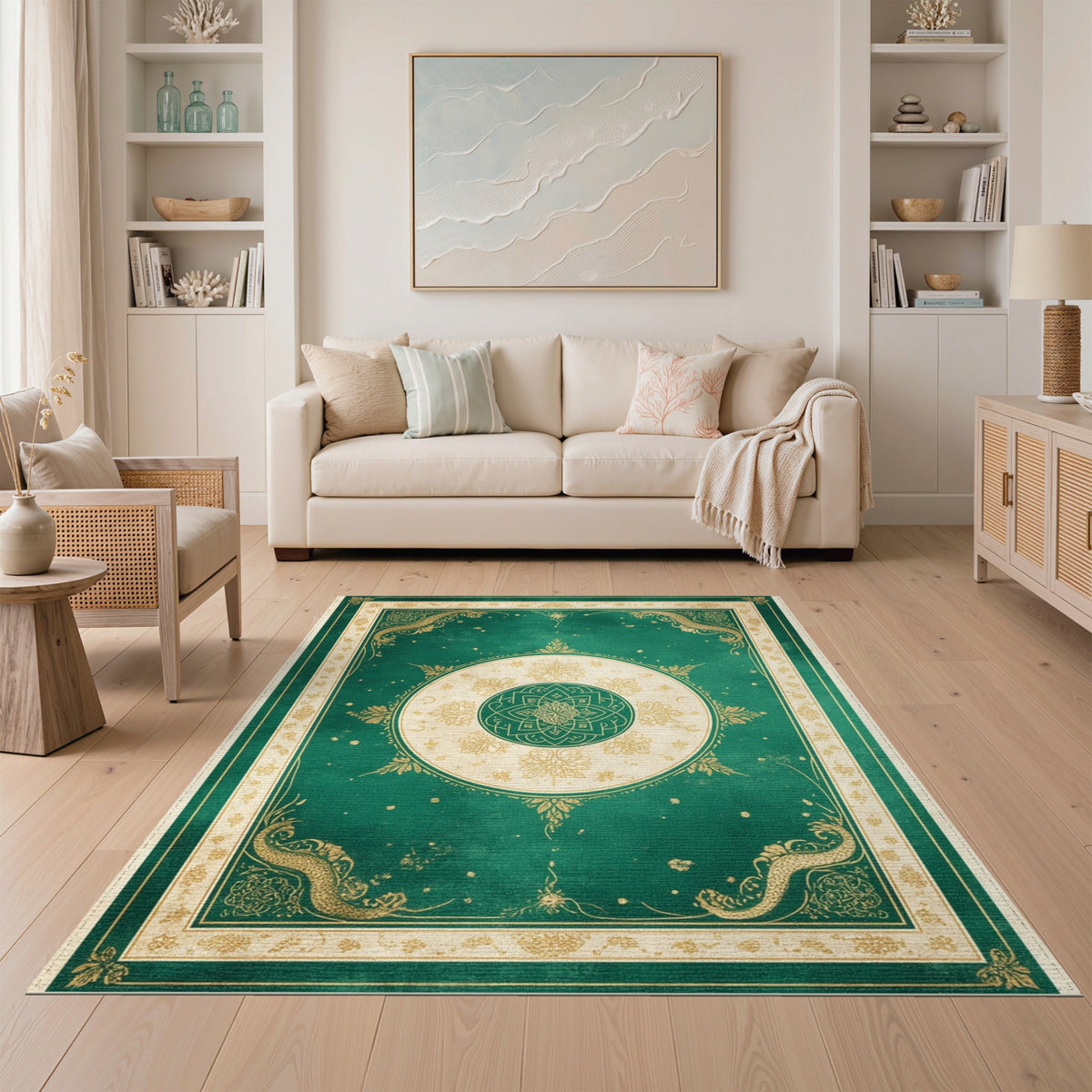 Emerald Green Dragon Mandala Area Rug