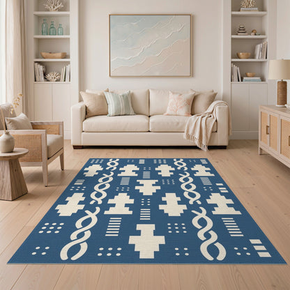 Blue Geometric Helix Area Rug