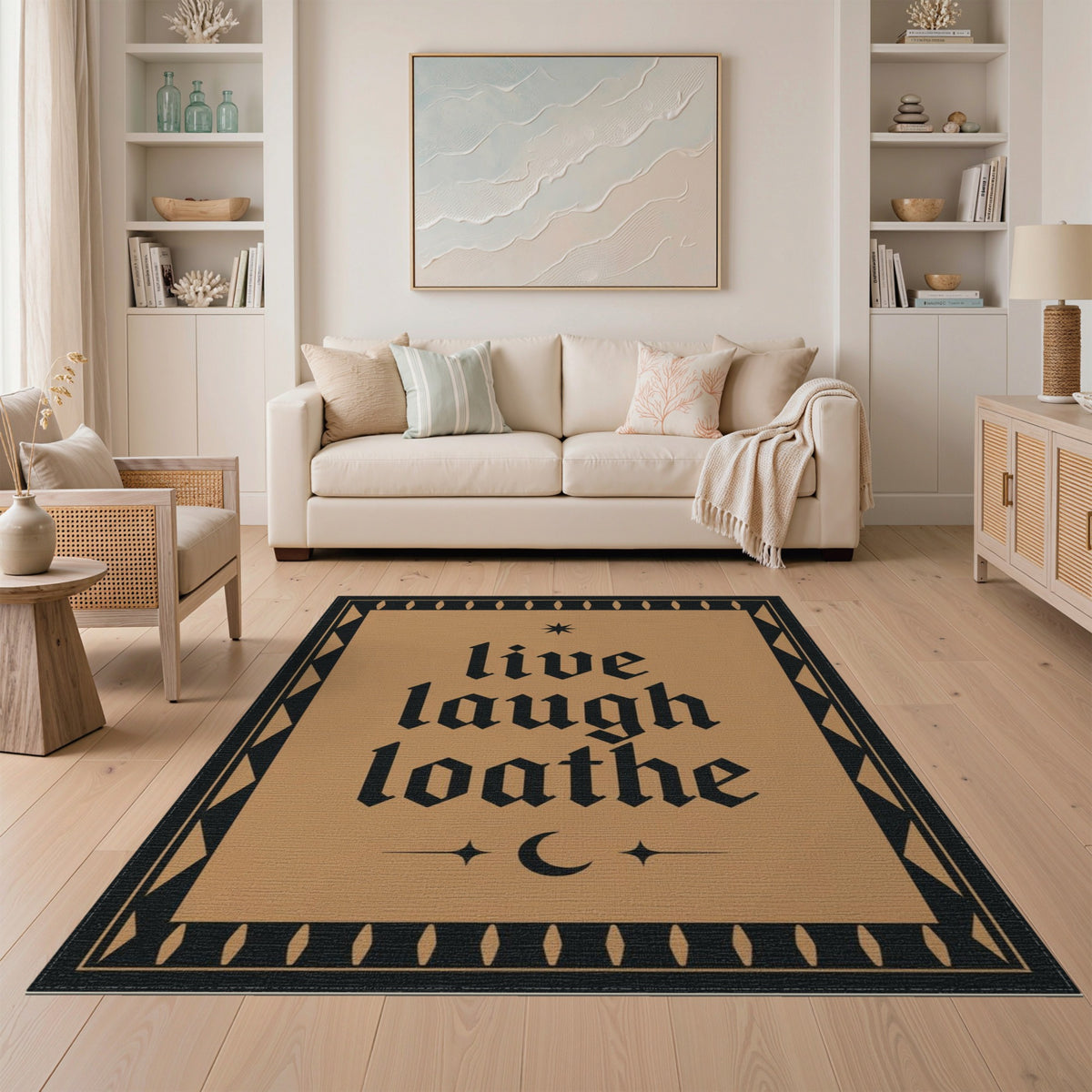 Live Laugh Loathe Brown Area Rug
