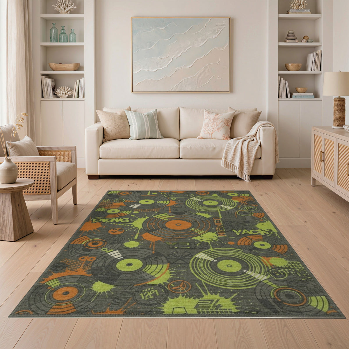 Neon Vinyl Record Area Rug