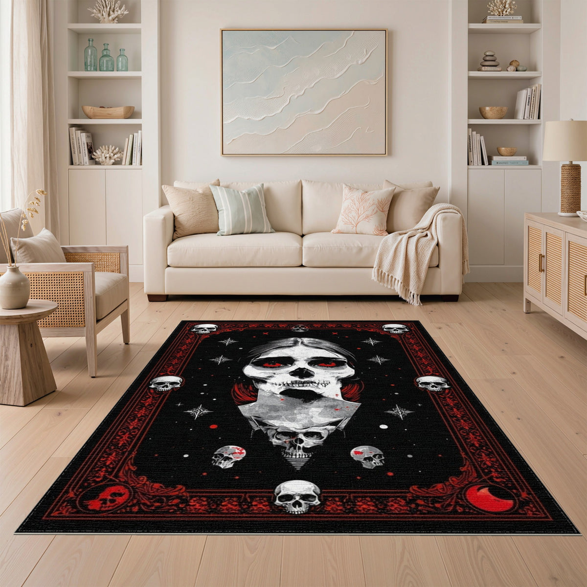 Gothic Skull Woman Black Area Rug