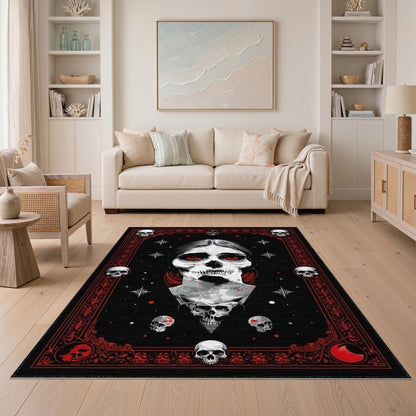 Gothic Skull Woman Black Area Rug