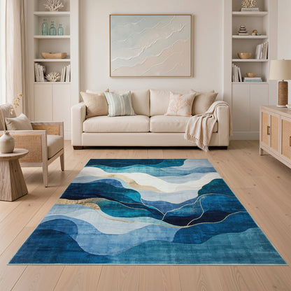 Blue Teal Wave Abstract Area Rug