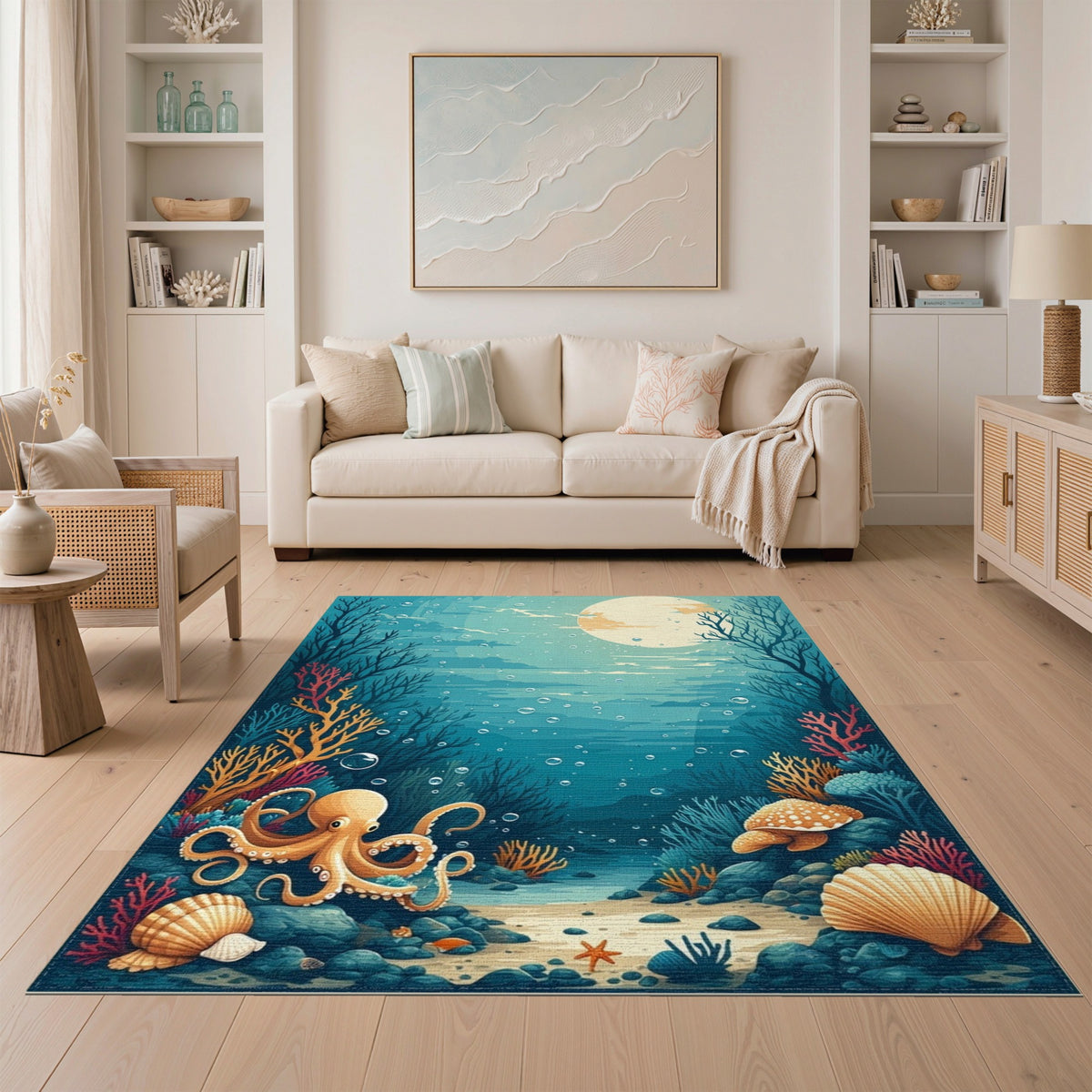 Underwater Octopus Coastal Area Rug