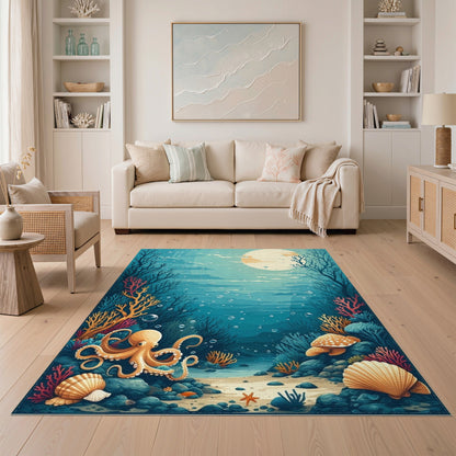 Underwater Octopus Coastal Area Rug