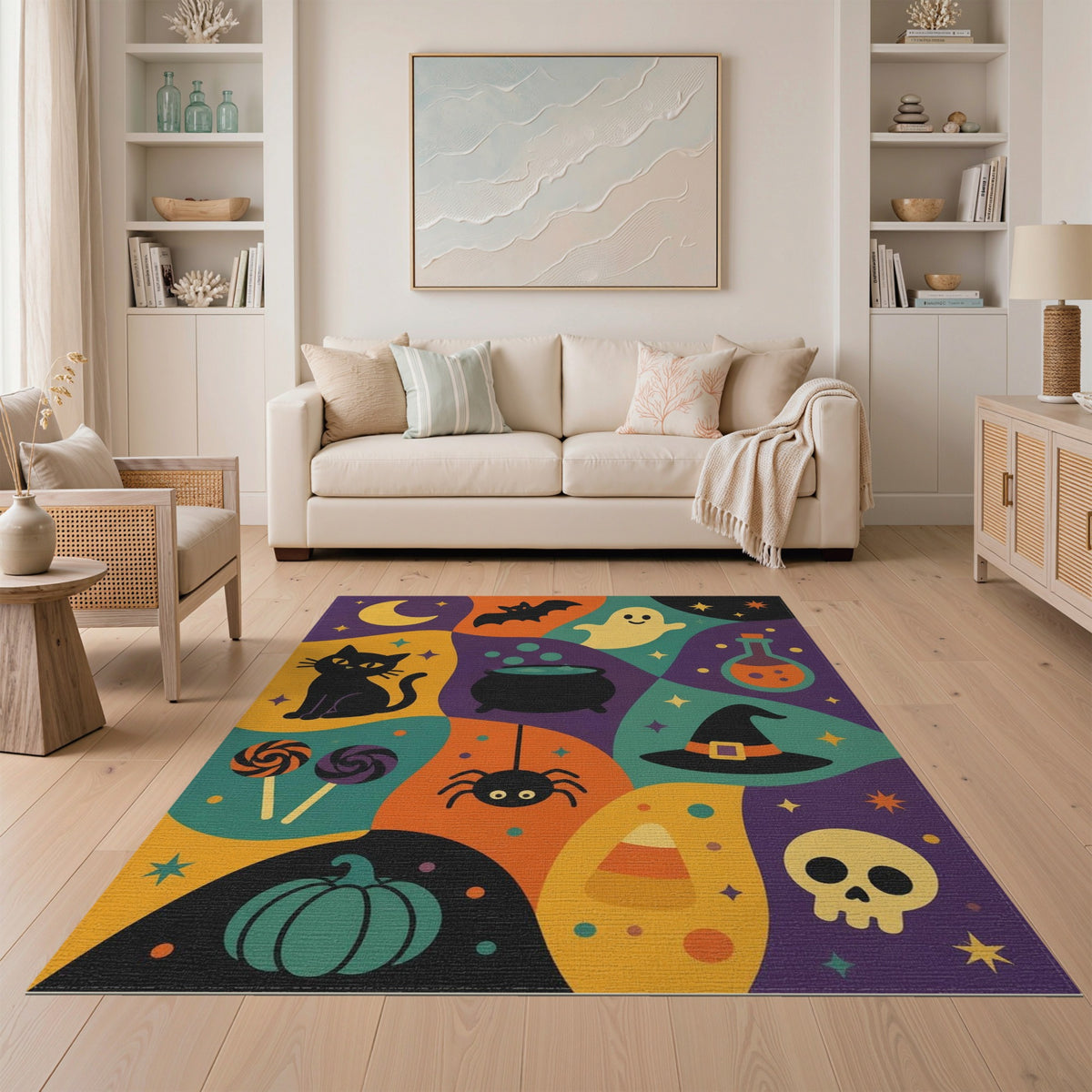 Halloween Kids Cartoon Multi-Color Area Rug
