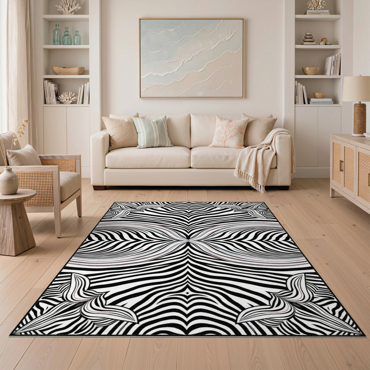 Black White Geometric Optical Area Rug