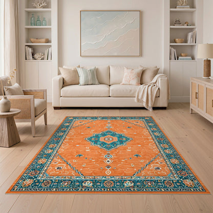 Orange Teal Persian Medallion Orange Area Rug